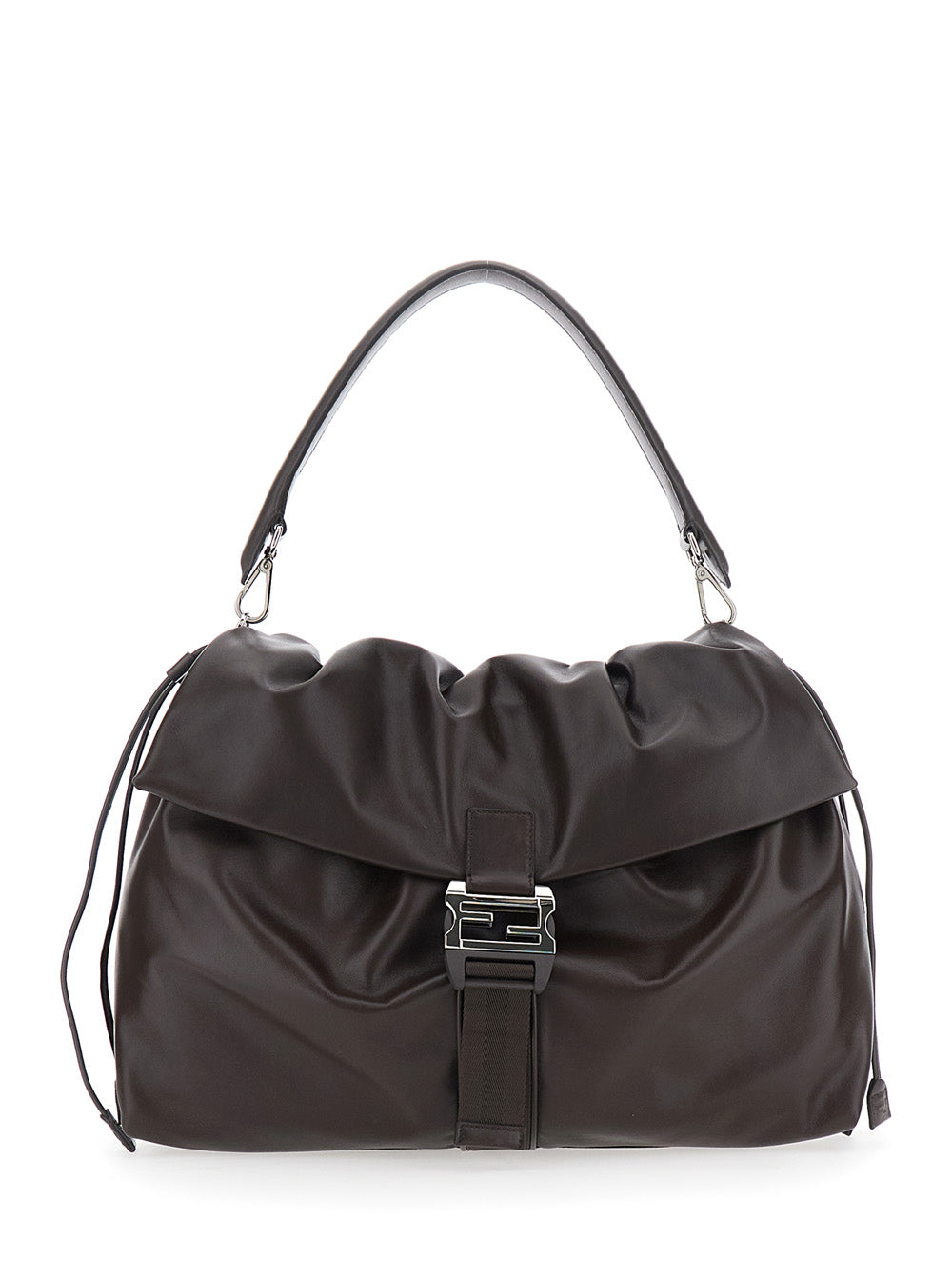 Fendi Men 'Mama Baguette Large' Brown Shoulder Bag With Ff Closure On The Front In Leather Man