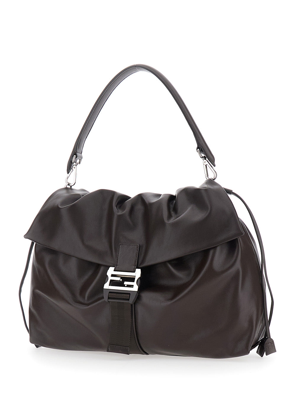 Fendi Men 'Mama Baguette Large' Brown Shoulder Bag With Ff Closure On The Front In Leather Man
