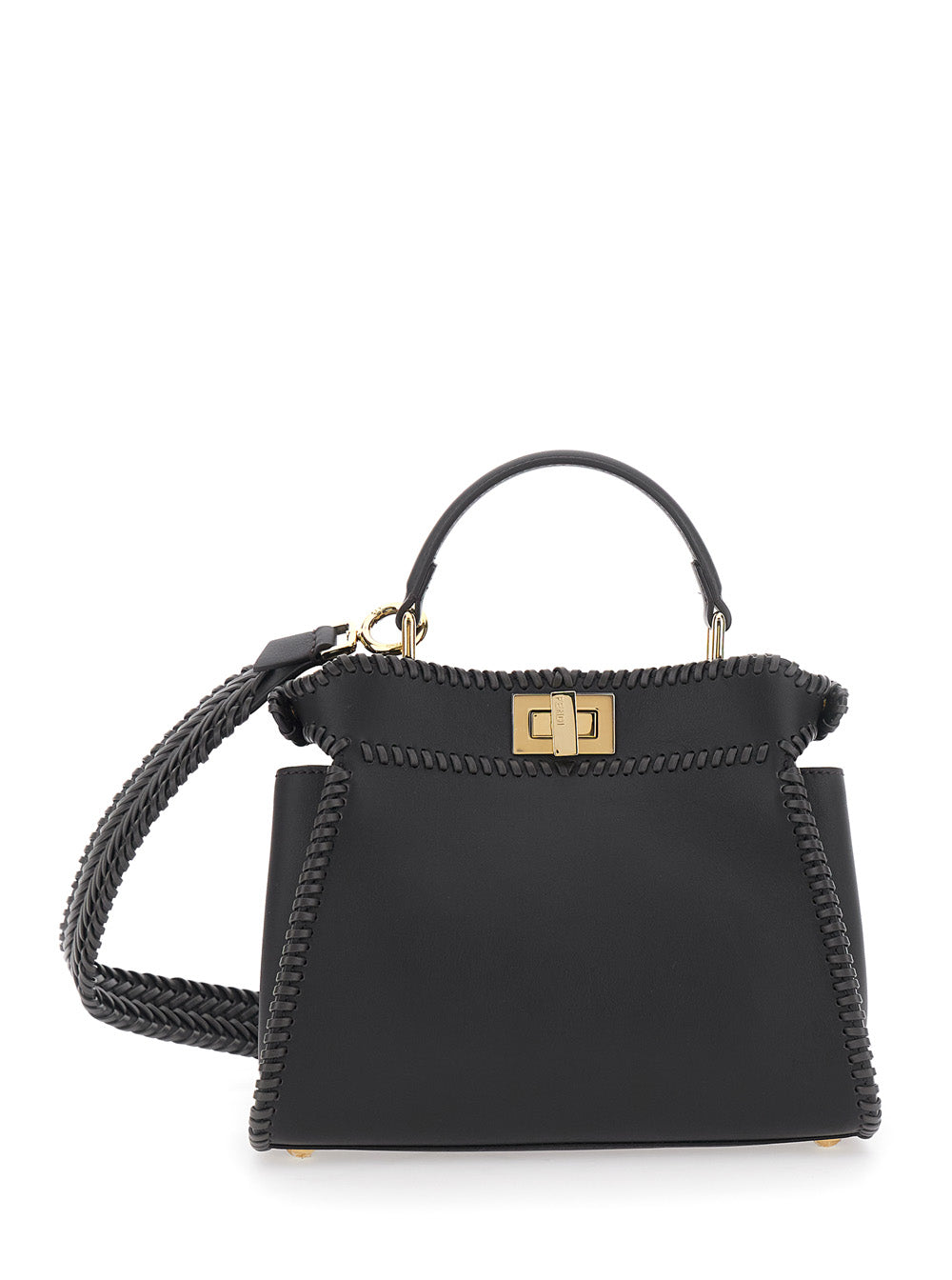 Fendi Women 'Mini Peekaboo' Black Handbag With Twist Lock In Leather Woman