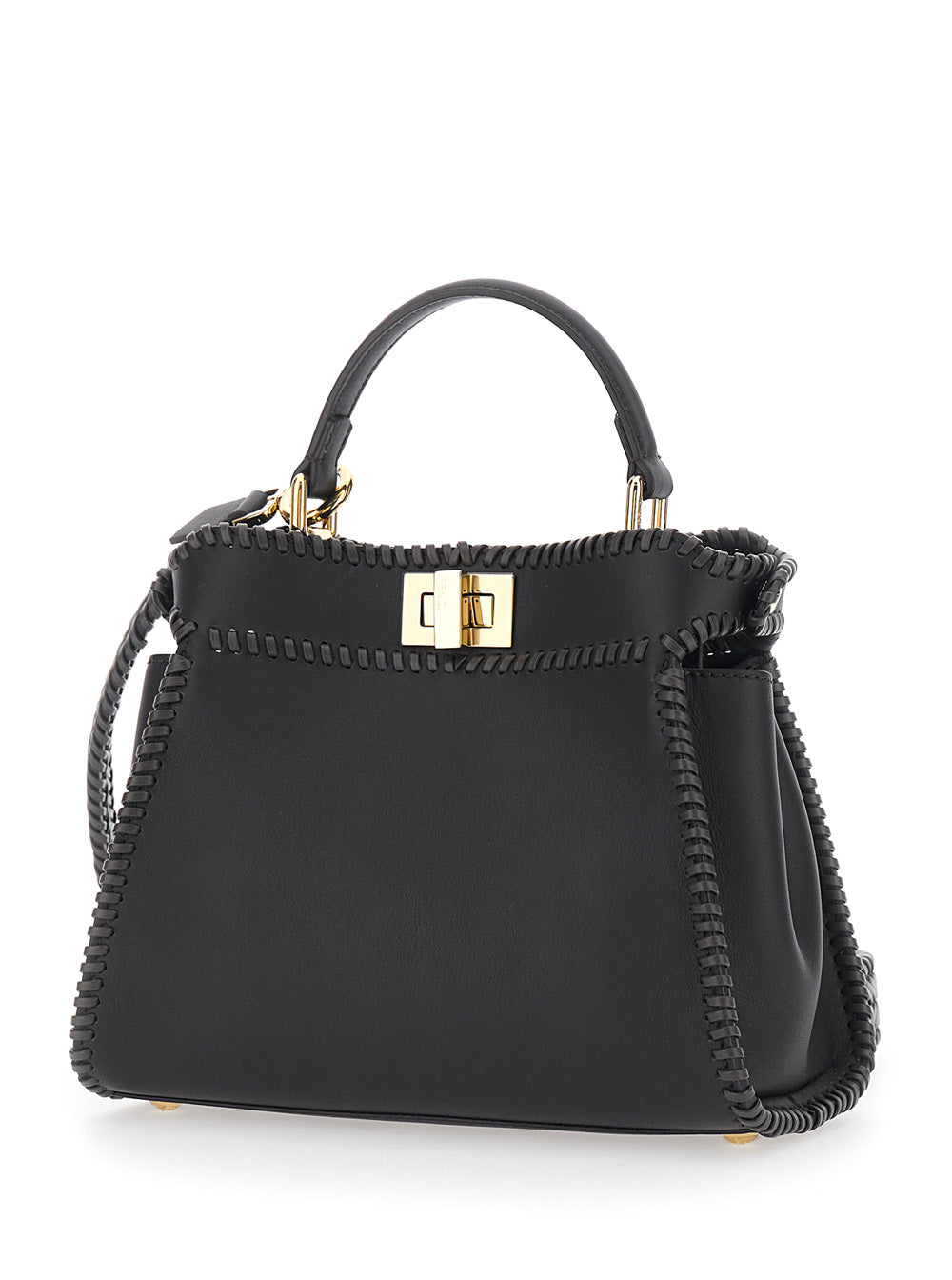 Fendi Women 'Mini Peekaboo' Black Handbag With Twist Lock In Leather Woman