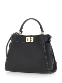 Fendi Women 'Mini Peekaboo' Black Handbag With Twist Lock In Leather Woman