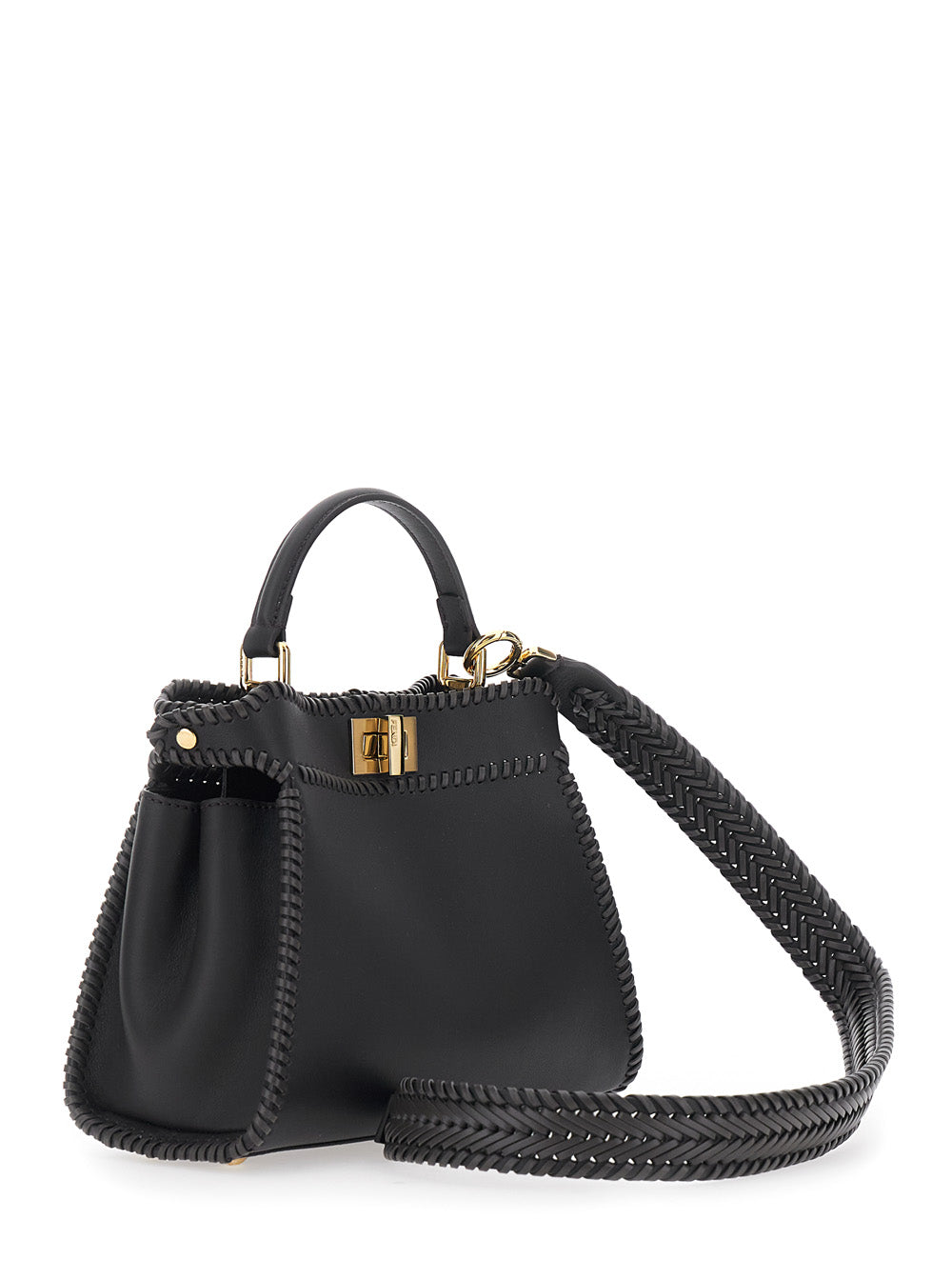Fendi Women 'Mini Peekaboo' Black Handbag With Twist Lock In Leather Woman