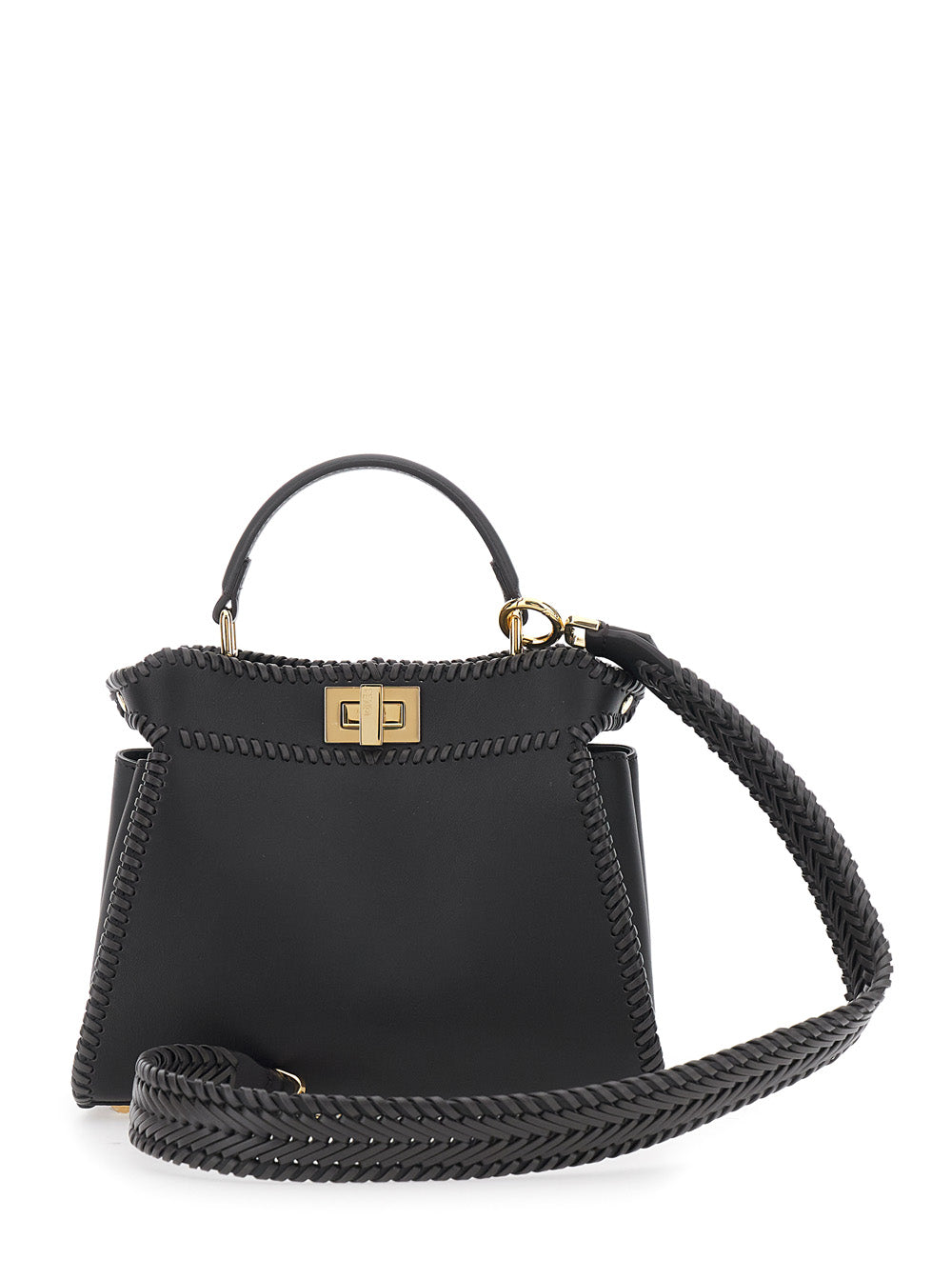 Fendi Women 'Mini Peekaboo' Black Handbag With Twist Lock In Leather Woman