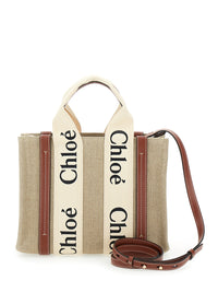 CHLOÉ Chloé Women Tote Bag 'Woody' With Logoed Straps In Canvas And Leather Beige Woman
