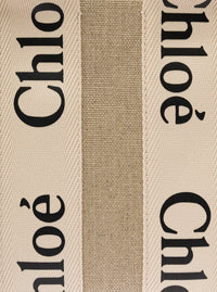 Chloé Women Tote Bag 'Woody' With Leather And Linen Strap In Beige For Women