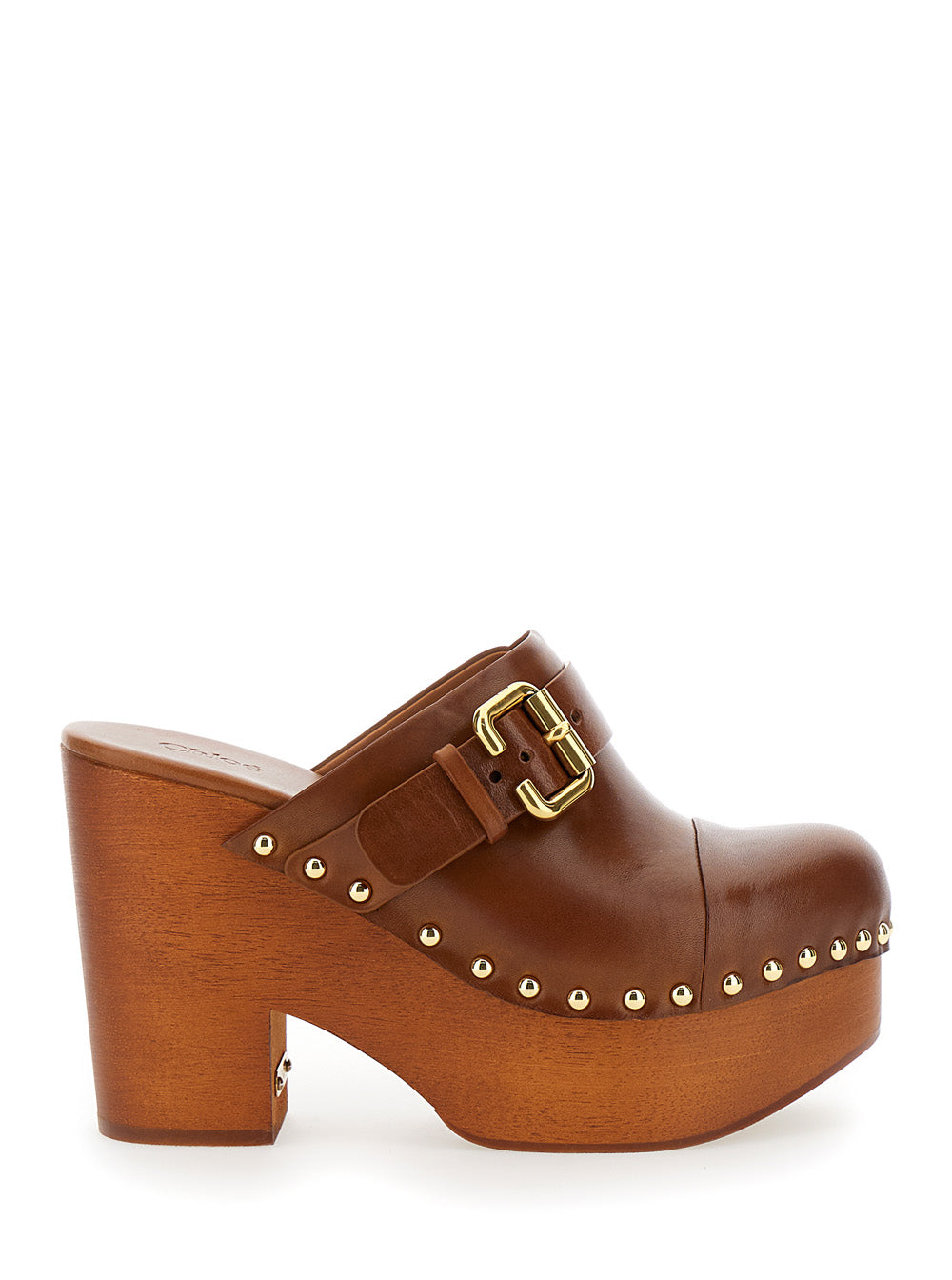 CHLOÉ Chloé Women Brown 'Jeanette' Wedge Clogs In Leather And Wood For Women