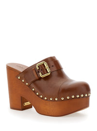 CHLOÉ Chloé Women Brown 'Jeanette' Wedge Clogs In Leather And Wood For Women