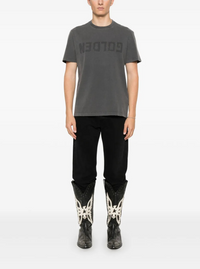 Golden Goose Men T-Shirt With Logo On The Front And Logo Patch On The Front In Gray Cotton For Men