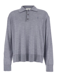 Ami Paris Men Grey Polo Shirt With Classic Collar And Adc Embroidery On The Front In Wool And Silk Blend Man