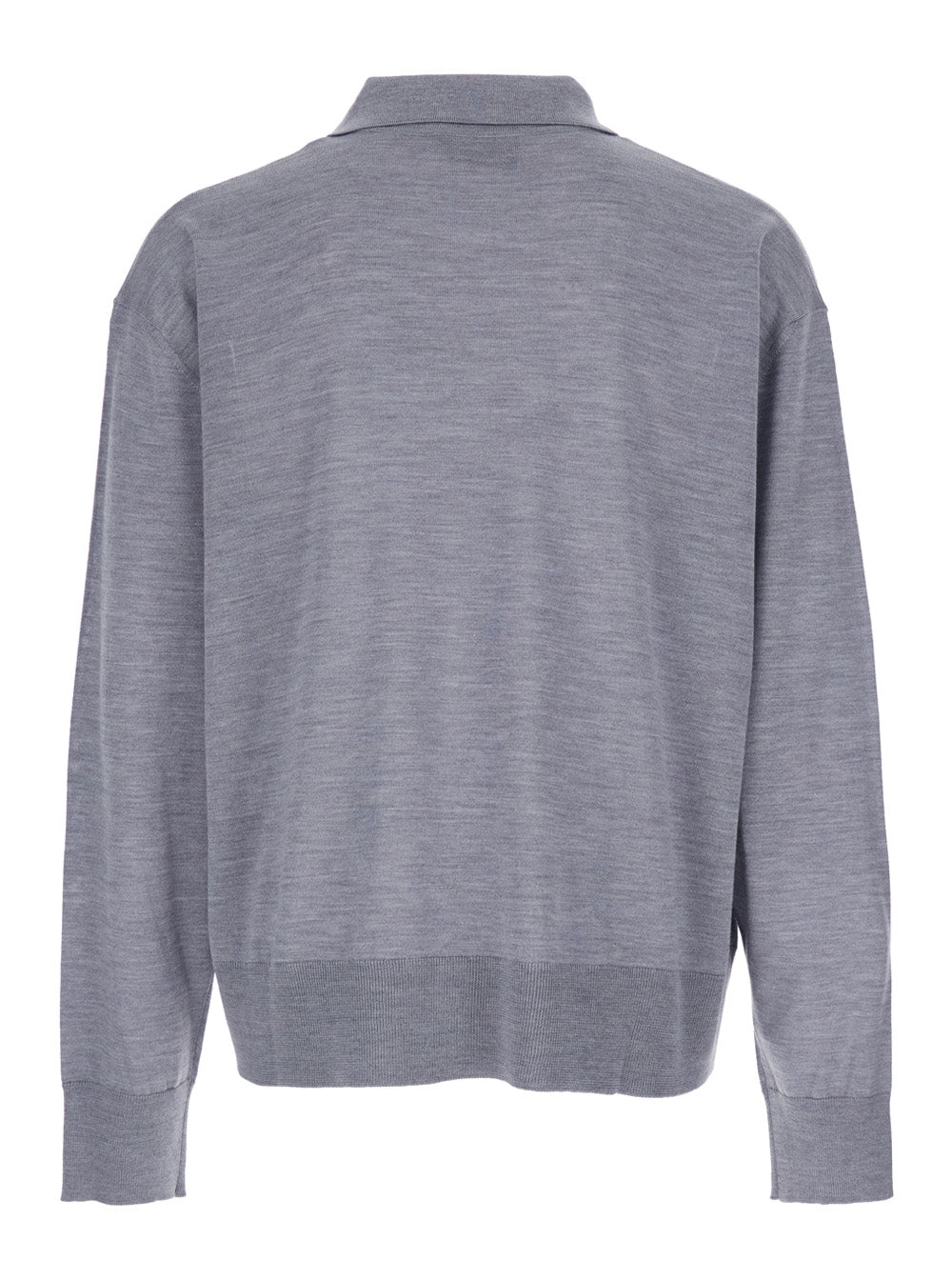 Ami Paris Men Grey Polo Shirt With Classic Collar And Adc Embroidery On The Front In Wool And Silk Blend Man