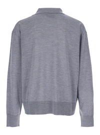 Ami Paris Men Grey Polo Shirt With Classic Collar And Adc Embroidery On The Front In Wool And Silk Blend Man