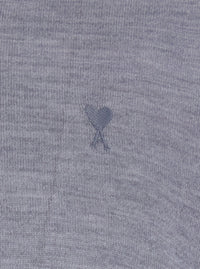 Ami Paris Men Grey Polo Shirt With Classic Collar And Adc Embroidery On The Front In Wool And Silk Blend Man