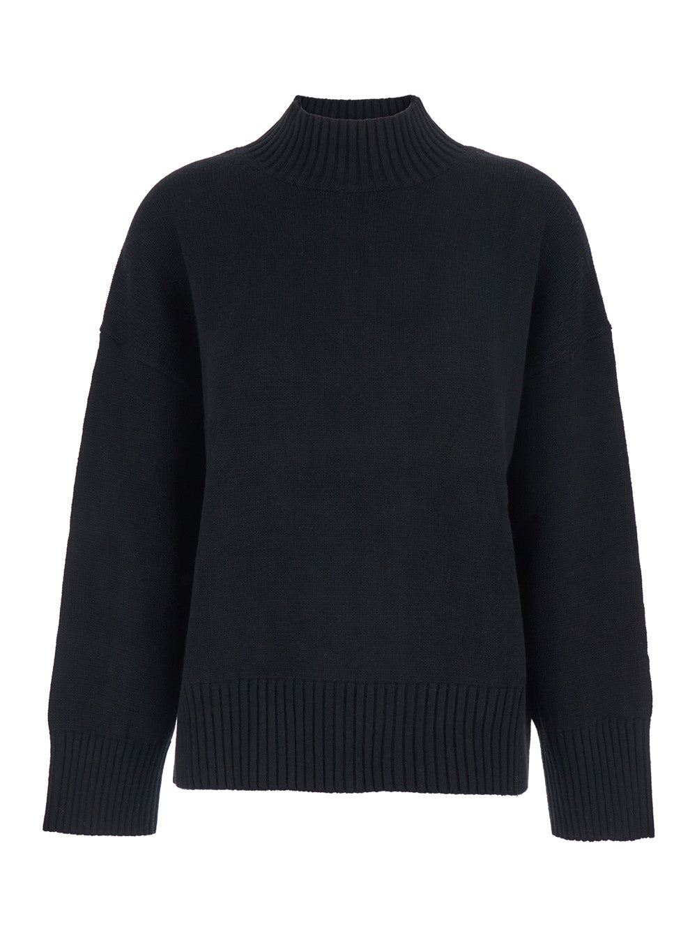 Leplain Women Black Turtleneck Sweater With Dropped Shoulder In Cashmere Woman