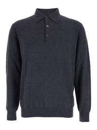 Leplain Men Grey Sweater With Polo Shirt Style Collar And Long Sleeves In Wool Blend Man