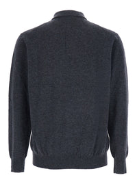 Leplain Men Grey Sweater With Polo Shirt Style Collar And Long Sleeves In Wool Blend Man