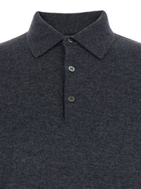 Leplain Men Grey Sweater With Polo Shirt Style Collar And Long Sleeves In Wool Blend Man