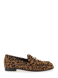 Fendi Women Brown Loafers With Ff Plaque And Leopard Motif In Brushed Leather Woman