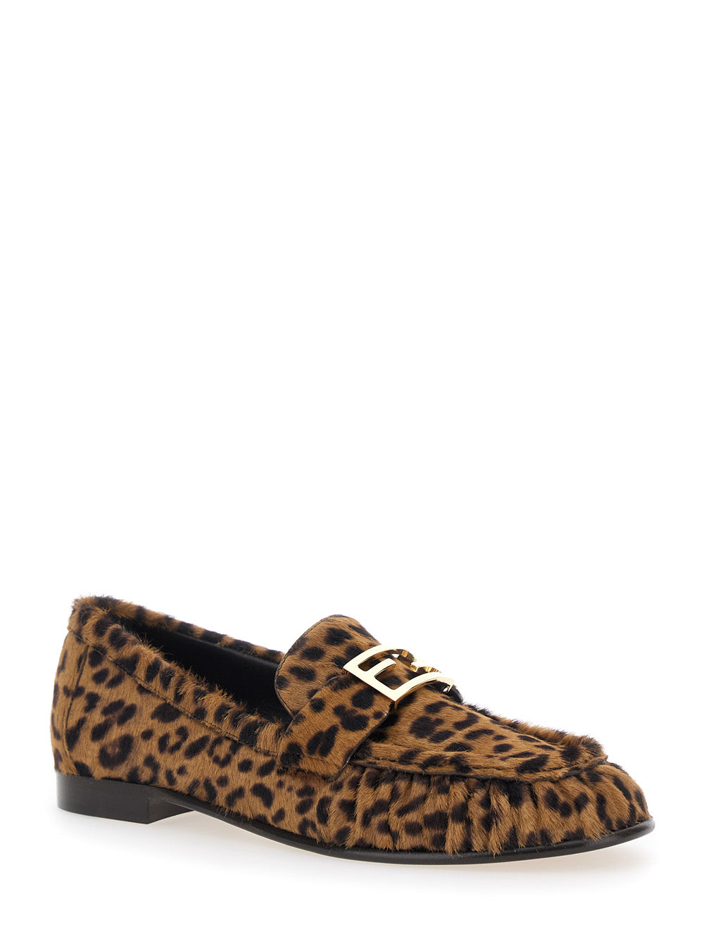 Fendi Women Brown Loafers With Ff Plaque And Leopard Motif In Brushed Leather Woman