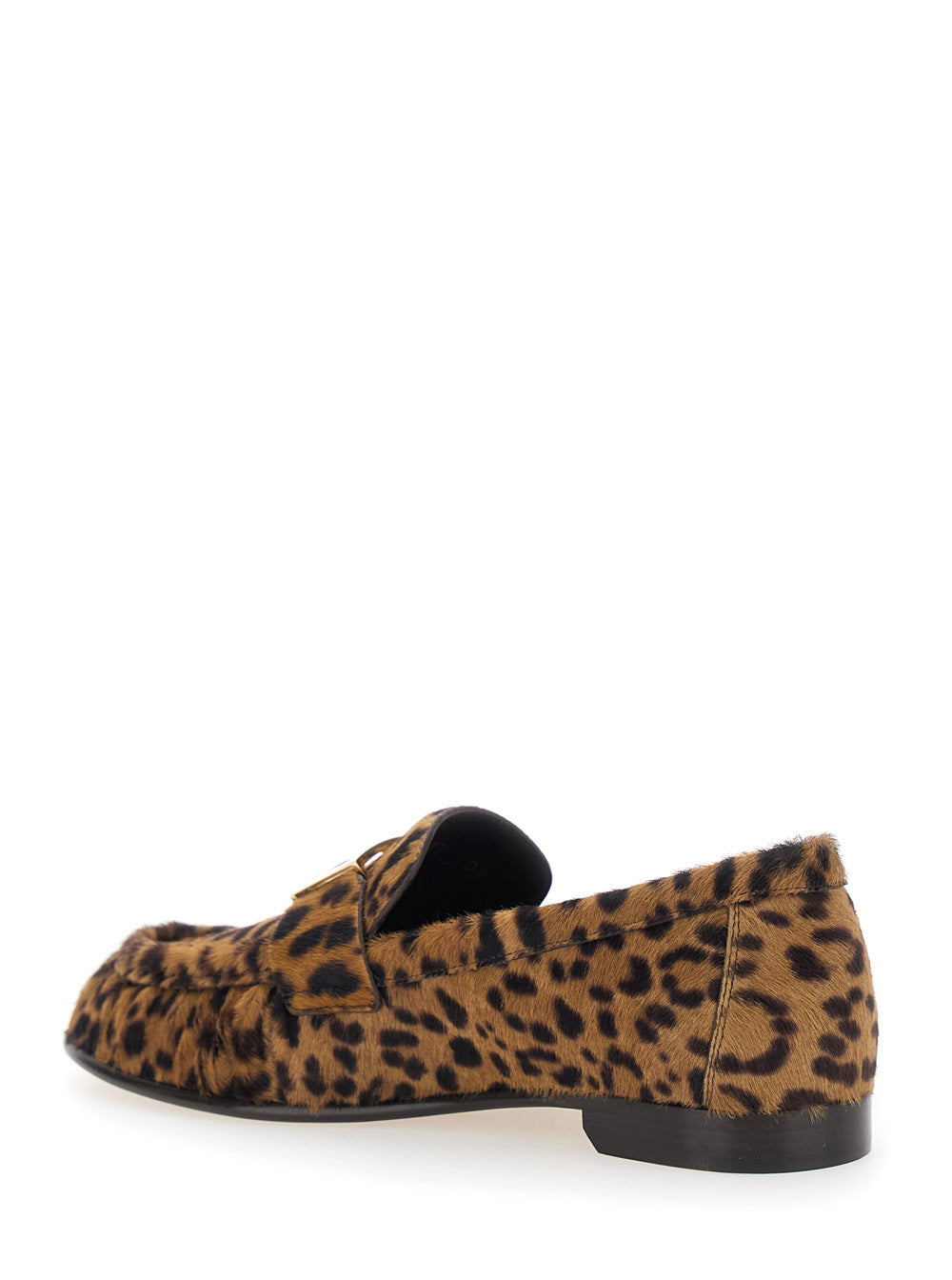 Fendi Women Brown Loafers With Ff Plaque And Leopard Motif In Brushed Leather Woman