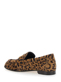 Fendi Women Brown Loafers With Ff Plaque And Leopard Motif In Brushed Leather Woman