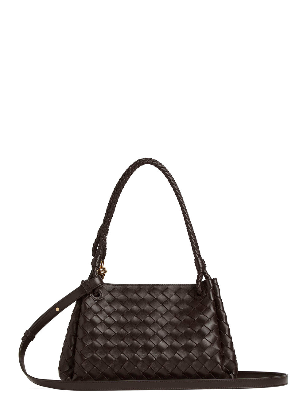 Bottega Veneta Women 'Parachutte' Brown Shoulder Bag With Knot Detail And Intreccio Motif In Leather For Women