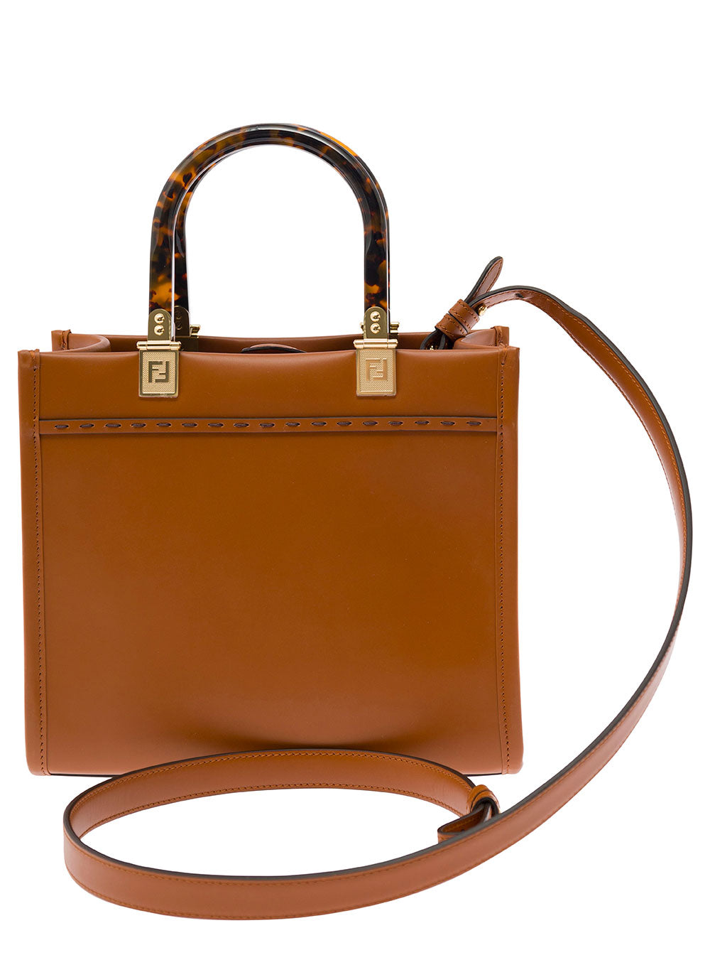 Fendi Women Tote Bag 'Sunshine Piccola' With Embossed Logo And Turtle Effect Handle In Brown Leather For Women