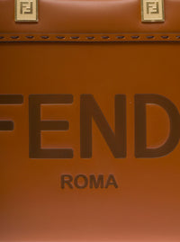 Fendi Women Tote Bag 'Sunshine Piccola' With Embossed Logo And Turtle Effect Handle In Brown Leather For Women