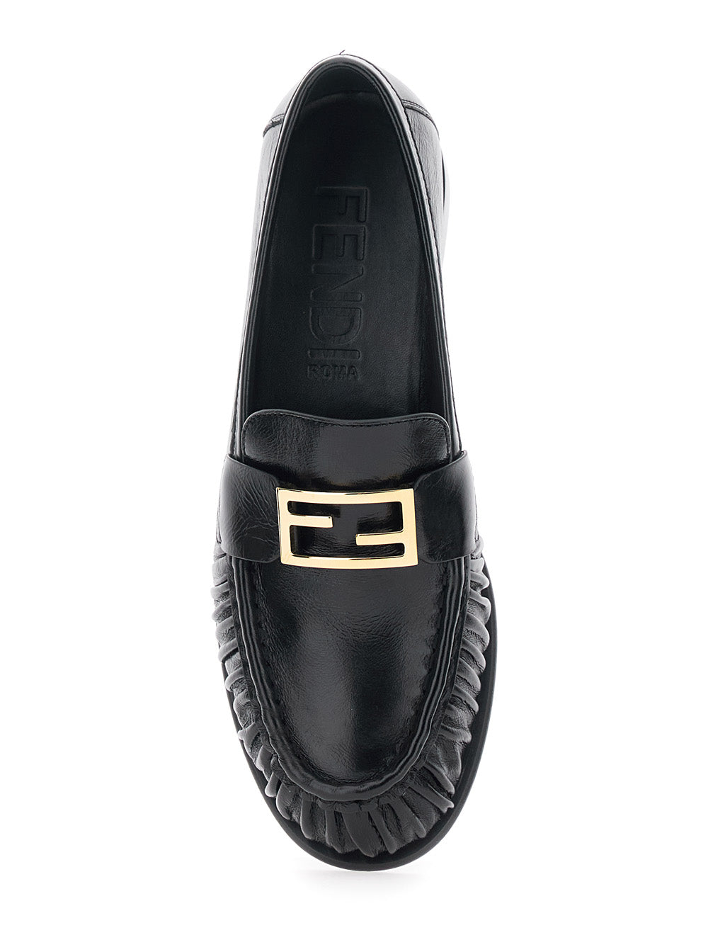 Fendi Women Loafers With Ff Plate On The Front In Black Leather
