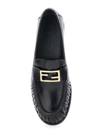 Fendi Women Loafers With Ff Plate On The Front In Black Leather