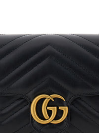 Gucci Women Mini Crossbody Bag 'Gg Marmont 2.0' With Double G In Black Chevron Leather For Women