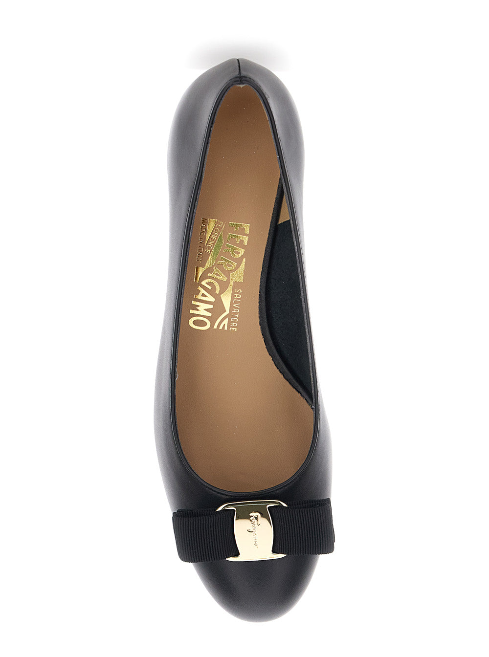 Ferragamo Women Pumps 'Vara' With Wide Low Heel And Logo Plate On The Front In Black Leather For Women