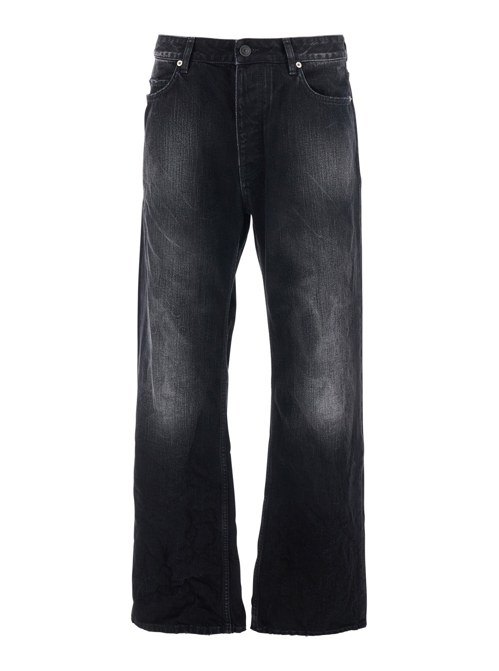Balenciaga Men Black Jeans With Belt Loops And Distressed Design In Denim Man