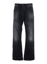 Balenciaga Men Black Jeans With Belt Loops And Distressed Design In Denim Man