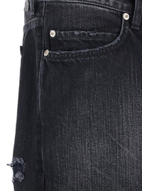 Balenciaga Men Black Jeans With Belt Loops And Distressed Design In Denim Man