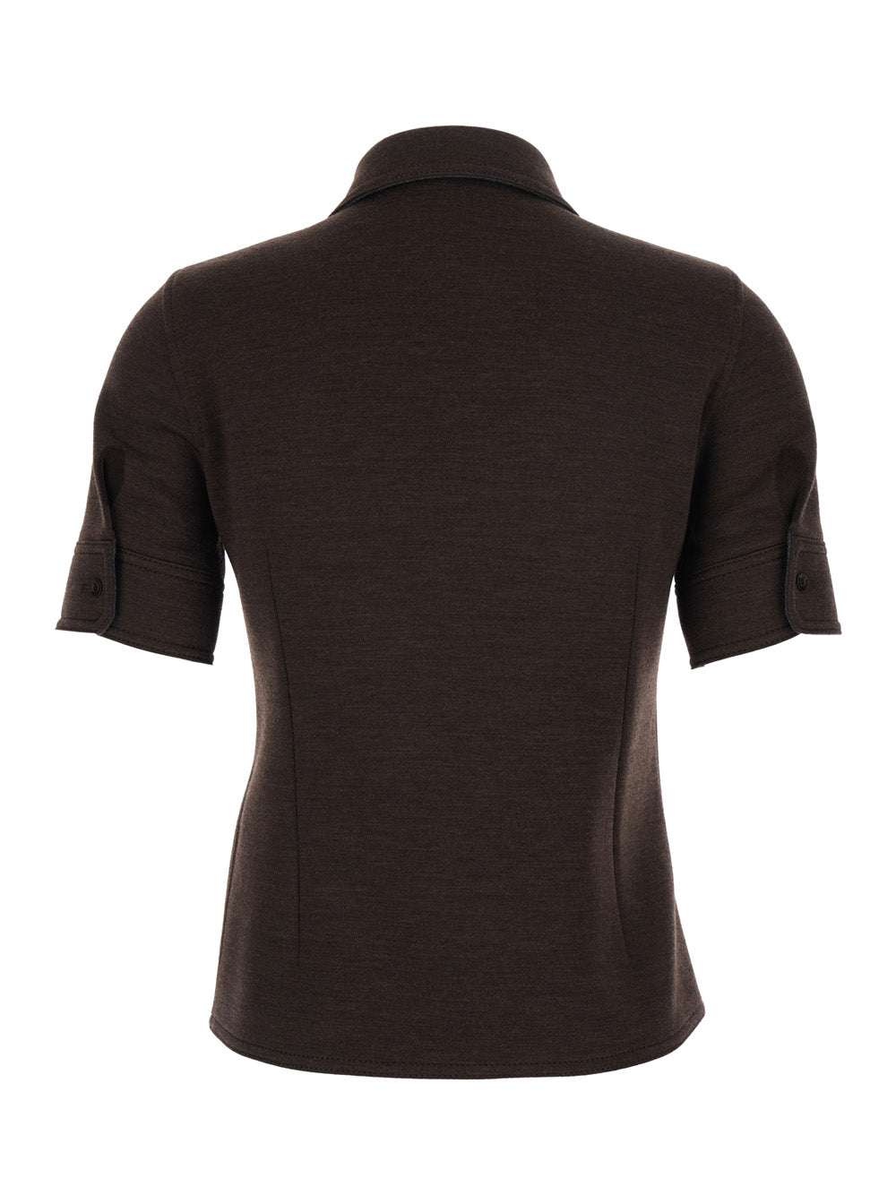 Gucci Women Brown Shirt With Polo Style Pointed Collar In Wool And Cotton Blend Woman