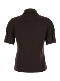 Gucci Women Brown Shirt With Polo Style Pointed Collar In Wool And Cotton Blend Woman