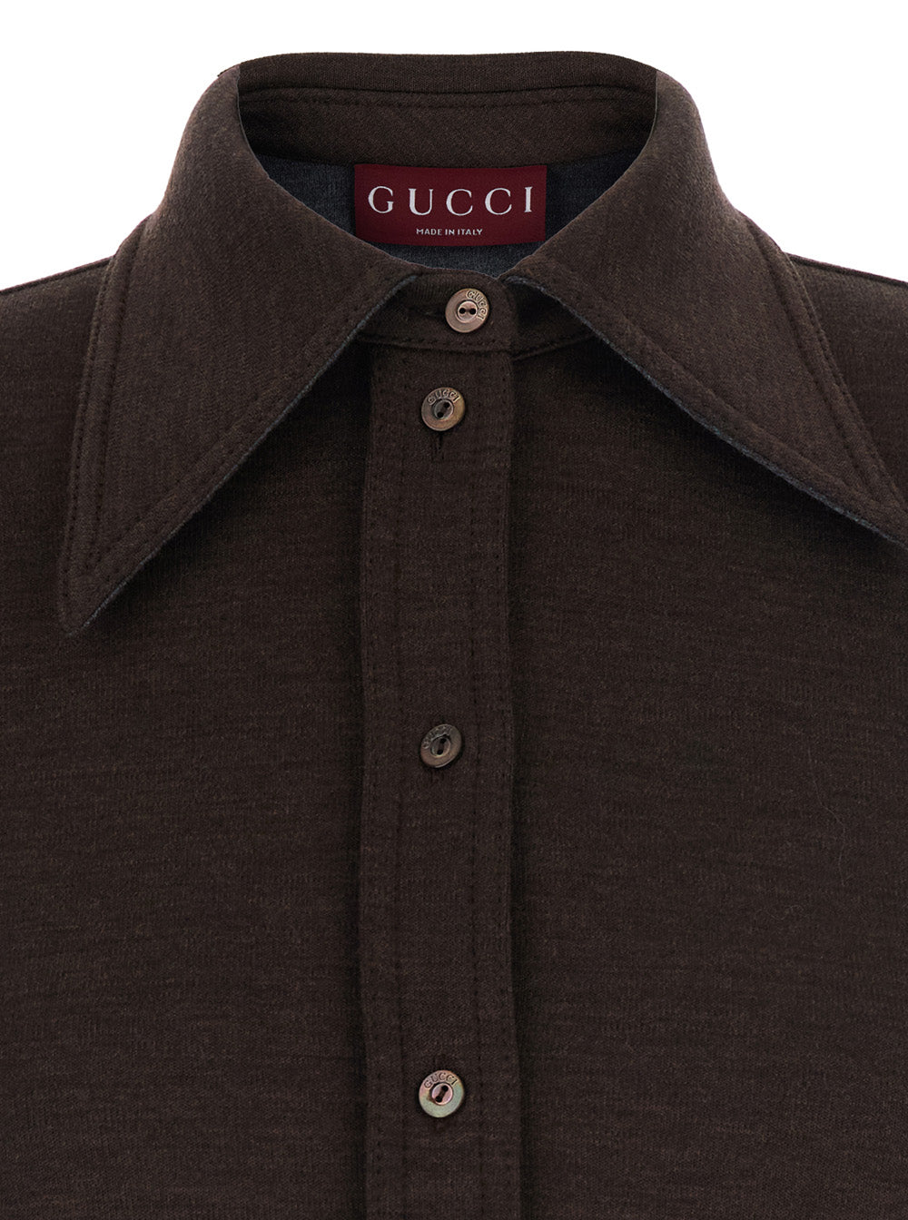 Gucci Women Brown Shirt With Polo Style Pointed Collar In Wool And Cotton Blend Woman