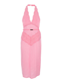 Gucci Women Pink Dress With Deep V-Neck And Removable Ruffle Belt In Silk Satin Woman