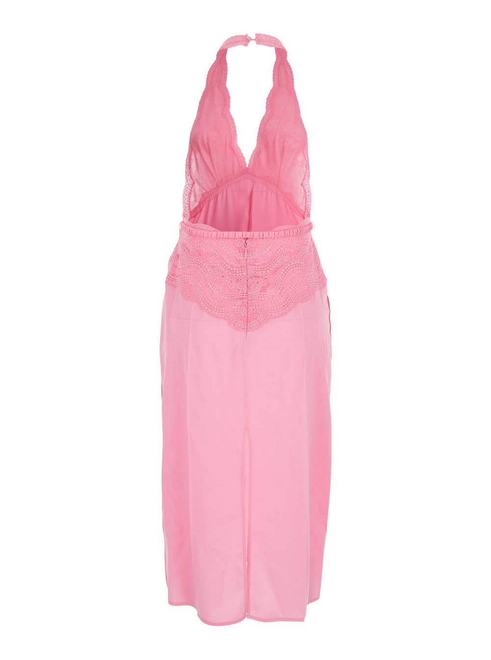 Gucci Women Pink Dress With Deep V-Neck And Removable Ruffle Belt In Silk Satin Woman