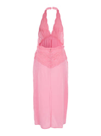 Gucci Women Pink Dress With Deep V-Neck And Removable Ruffle Belt In Silk Satin Woman