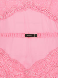 Gucci Women Pink Dress With Deep V-Neck And Removable Ruffle Belt In Silk Satin Woman