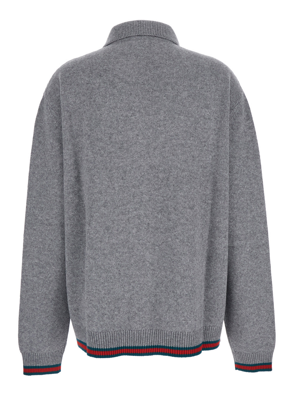 Gucci Women Grey Cardigan With Pointed Collar And Web Detailing On Edges In Wool And Cashmere Blend Woman