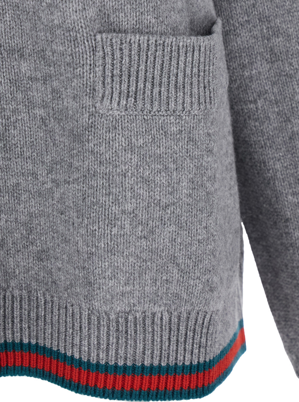 Gucci Women Grey Cardigan With Pointed Collar And Web Detailing On Edges In Wool And Cashmere Blend Woman