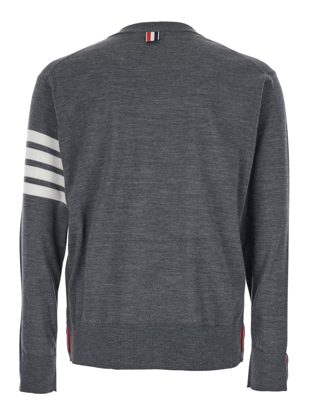 Thom Browne Men Grey Crew Neck Sweater With 4-Bar Detail In Virgin Wool For Men