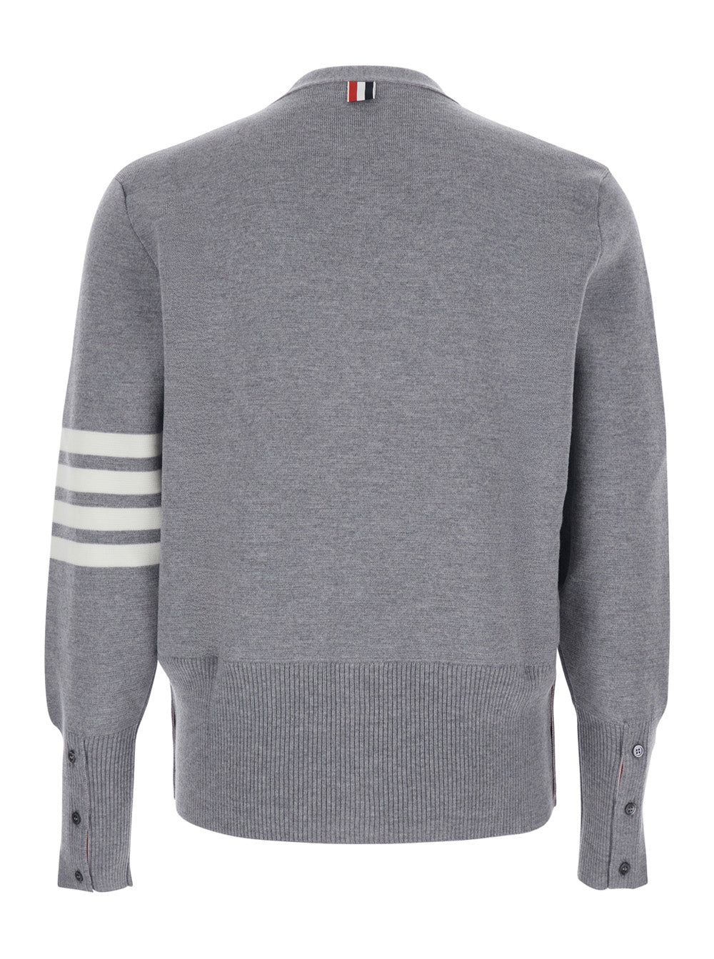Thom Browne Men Gray Cardigan With V-Neck And Striped Detail On Sleeve In Wool For Men