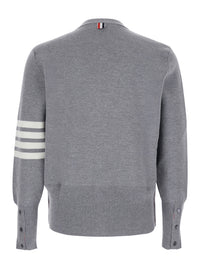 Thom Browne Men Gray Cardigan With V-Neck And Striped Detail On Sleeve In Wool For Men