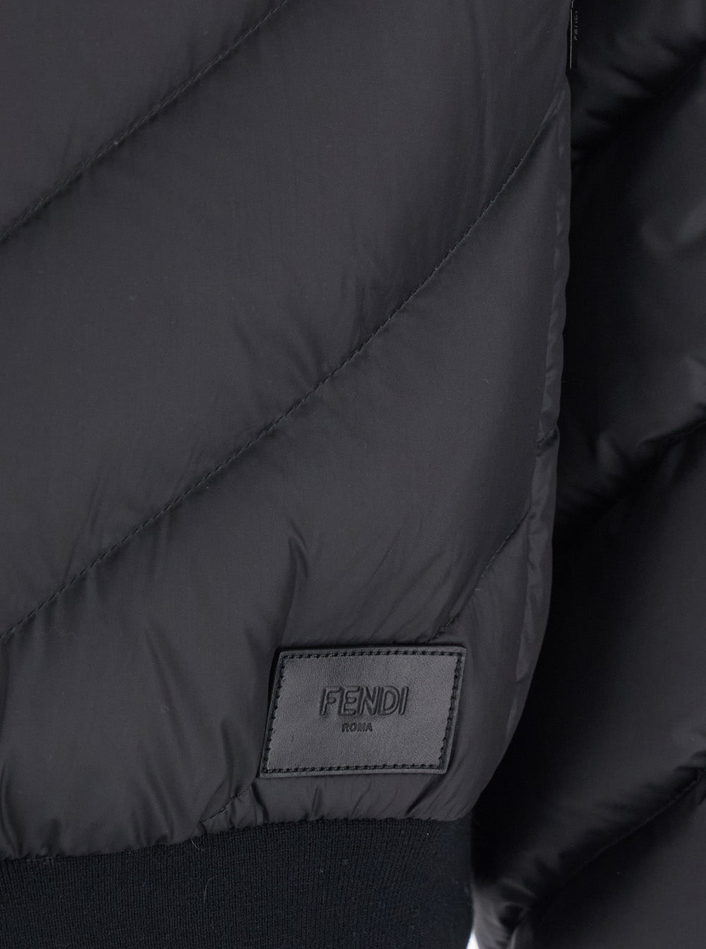 Fendi Men Reversible Puffer Jacket With Hood And Logo Patch On Front In Black Tech Fabric For Men
