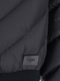 Fendi Men Reversible Puffer Jacket With Hood And Logo Patch On Front In Black Tech Fabric For Men