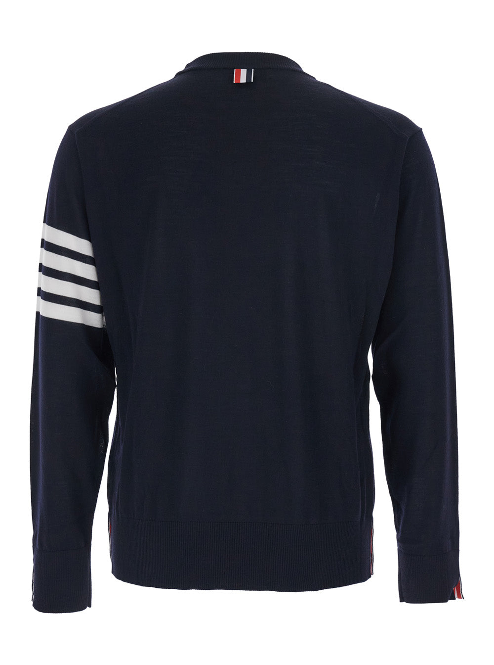 Thom Browne Men Blue Crewneck Sweater With 4-Bar On The Sleeve And Ribbed Finishes In Wool For Men