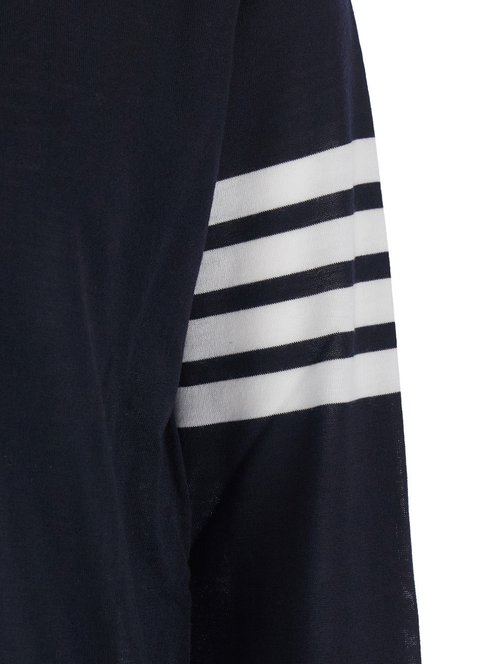 Thom Browne Men Blue Crewneck Sweater With 4-Bar On The Sleeve And Ribbed Finishes In Wool For Men